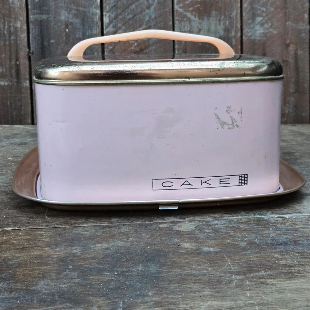 Vintage Lincoln BeautyWare Cake Taker Carrier Pink Copper Metal MCM Retro